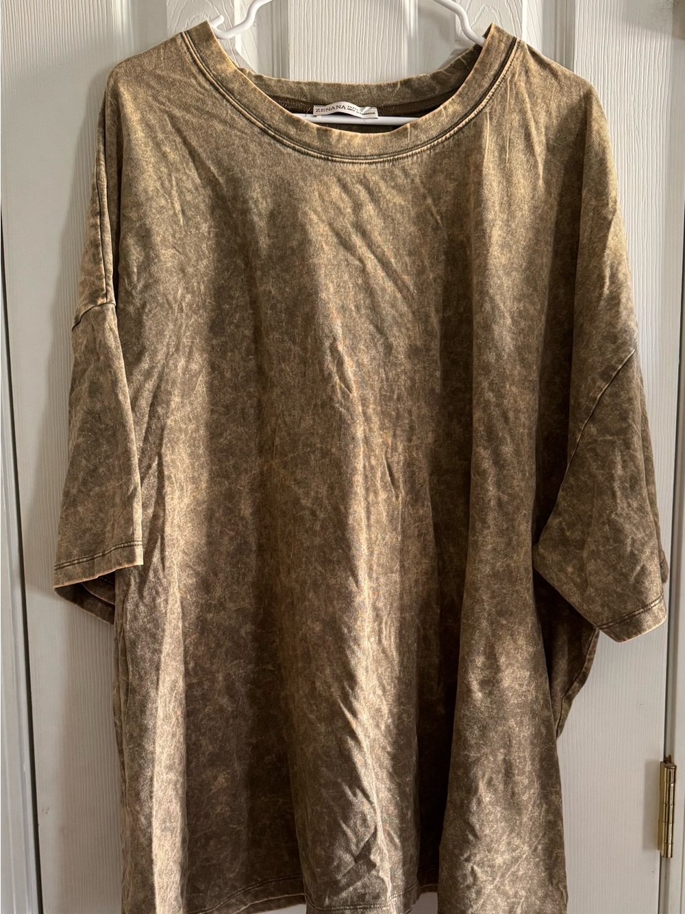 Zenana Dk Olive Acid Wash Oversized Boyfriend Tee 2x/3x